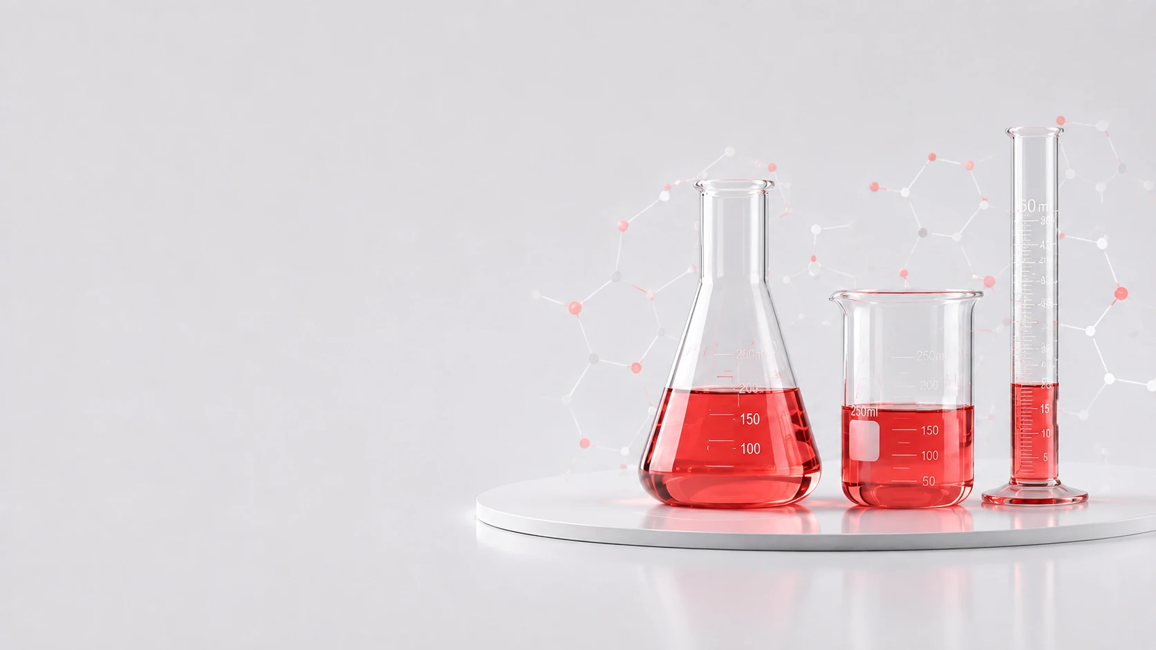 Material de laboratorio con soluciones rojas