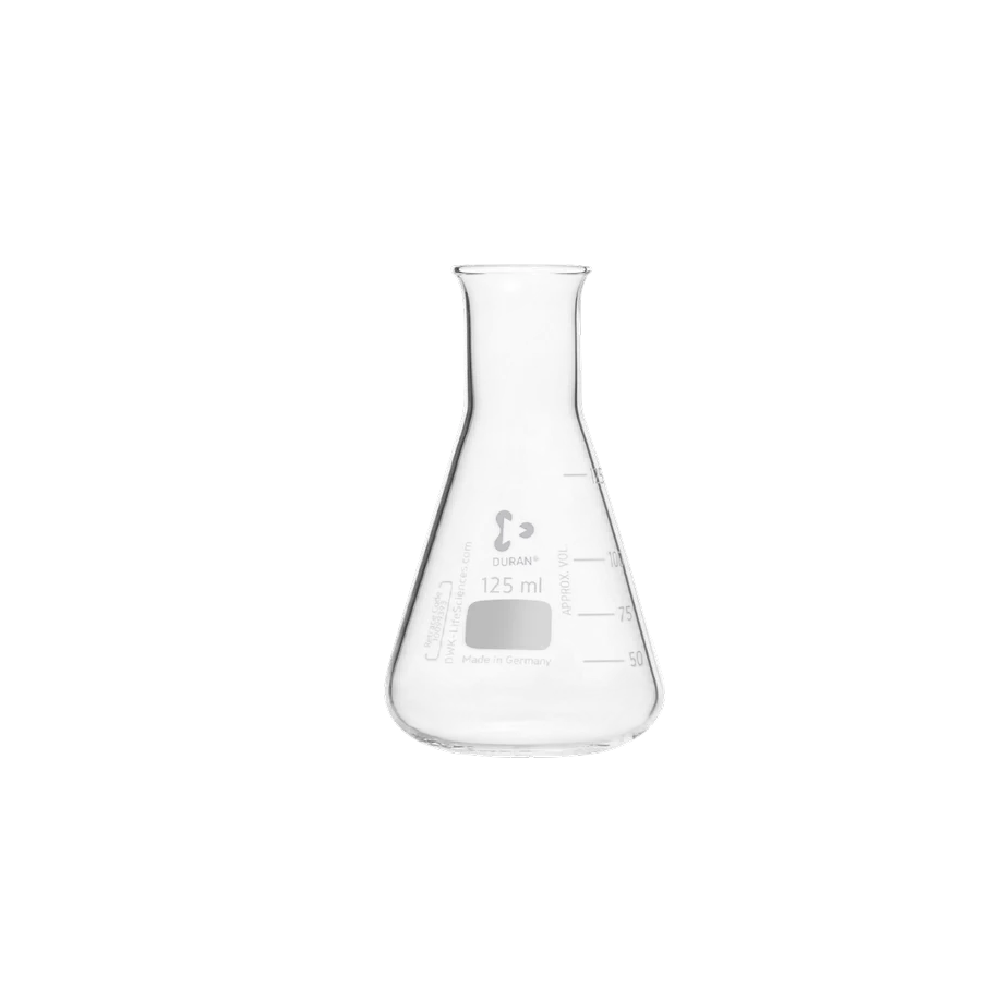Matraz Erlenmeyer de Vidrio Borosilicato 3.3, Cuello Angosto 125 mL DURAN