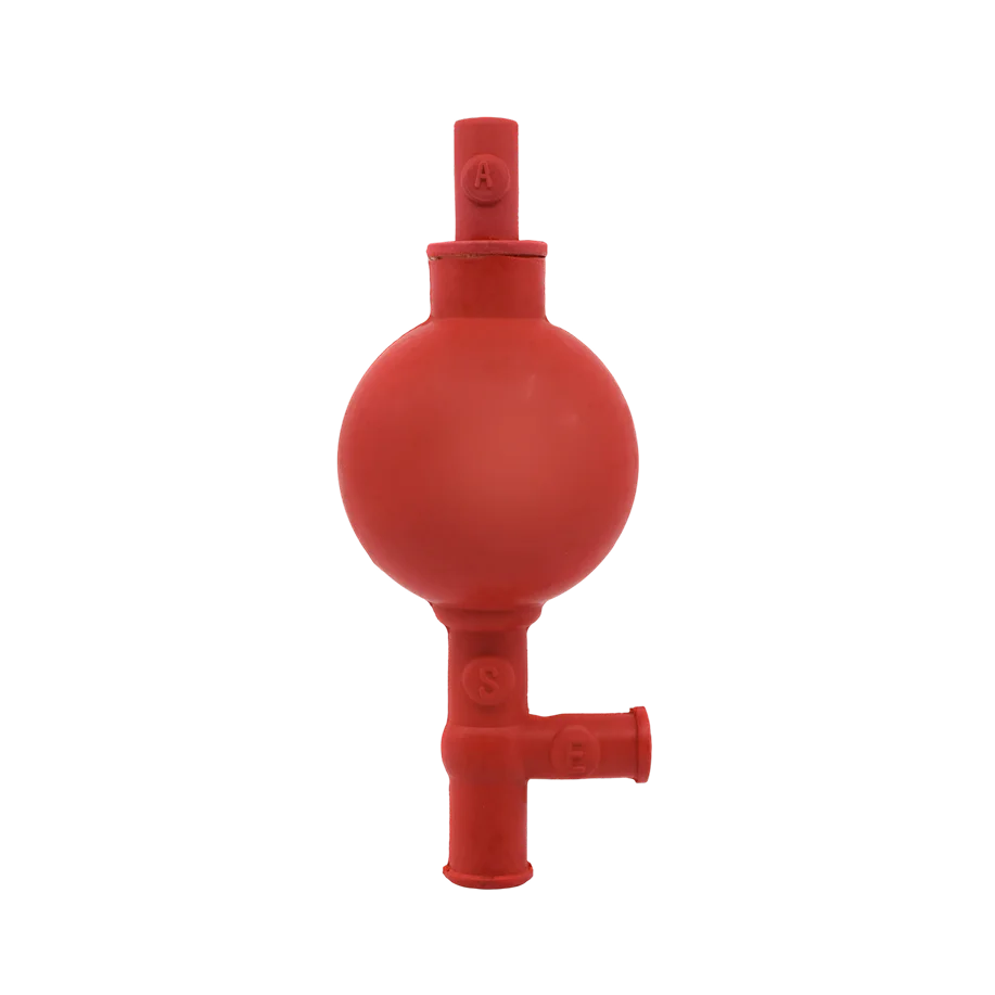 Pera Pipeteadora Universal de Goma Roja de 3 Vías – Hasta 100 mL Eisco