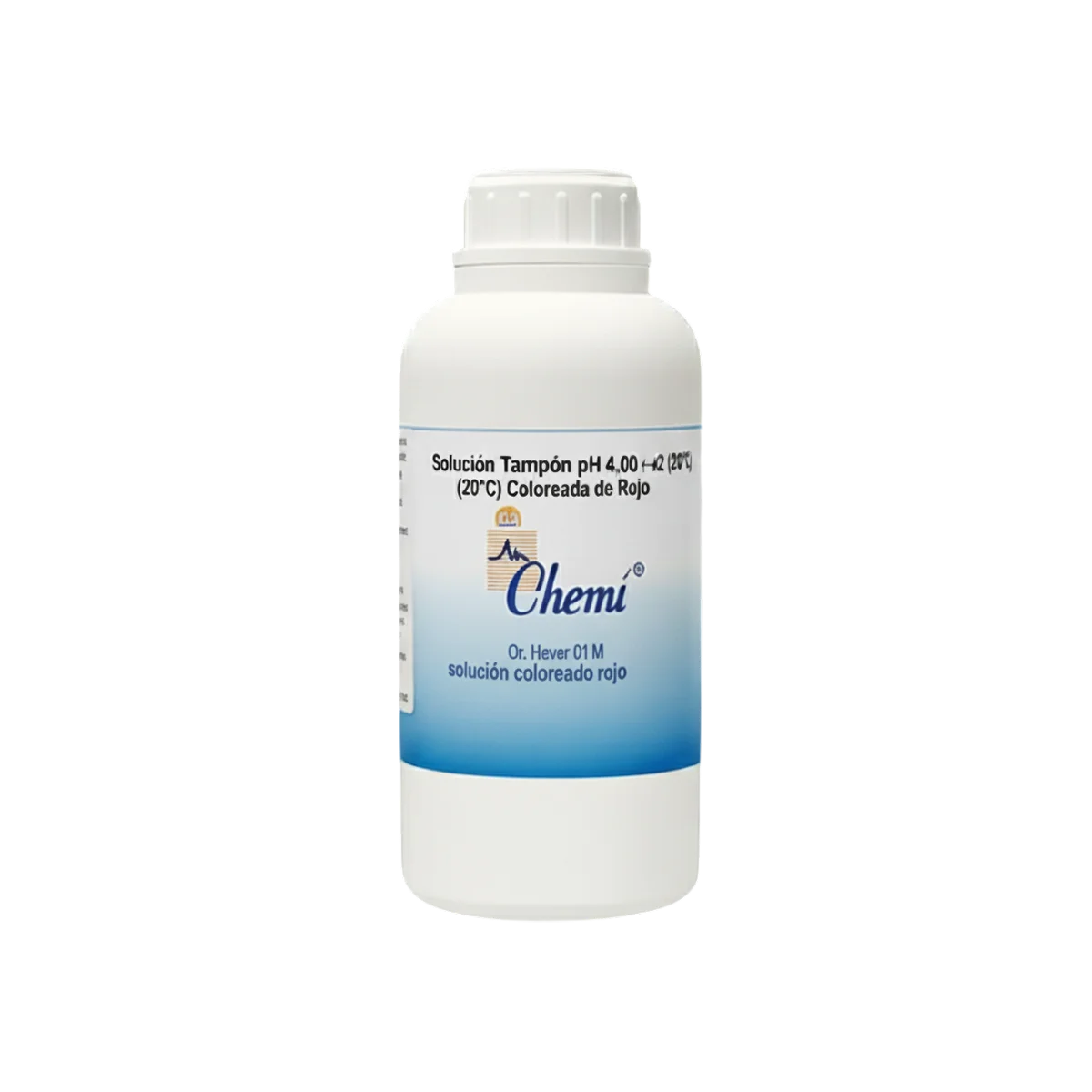 Solución Tampón pH 4,00 +/- 0,02 (20°C) | Certificada y Coloreada de Rojo Chemi