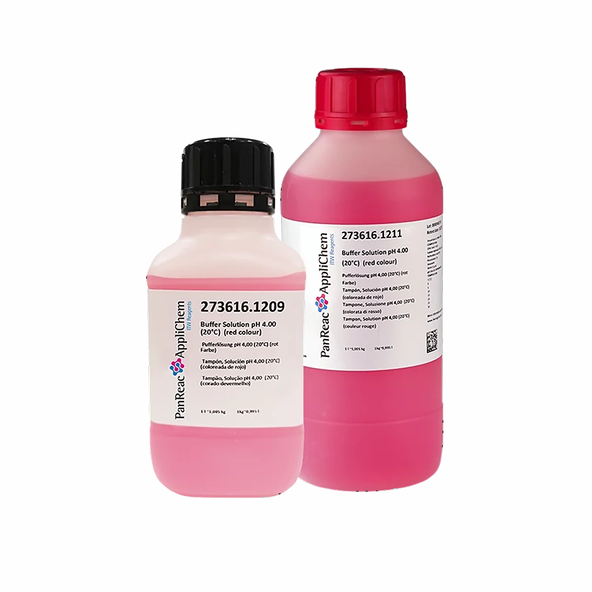 Solución Tampón pH 4.00 a 20 grados centigrados (Coloreada de Rojo) Certificada PanReac